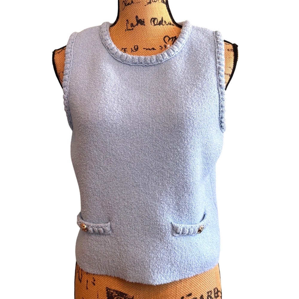 Endless Rose Womens Preppy Braided Sleeveless Knit Vest Top Light Blue Medium